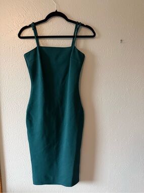 Lulu's Emerald Green Midi Sheath Dress with Spaghetti Straps
